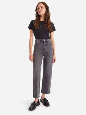 Levi's Ribcage Straight Ankle Button Fly Jeans in Faded Black